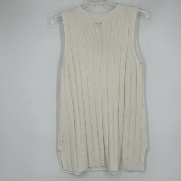 Talbots Tunic Sweater Vest Ivory Cream Ribbed Knit Sleeveless Classic Size M - Picture 5 of 9